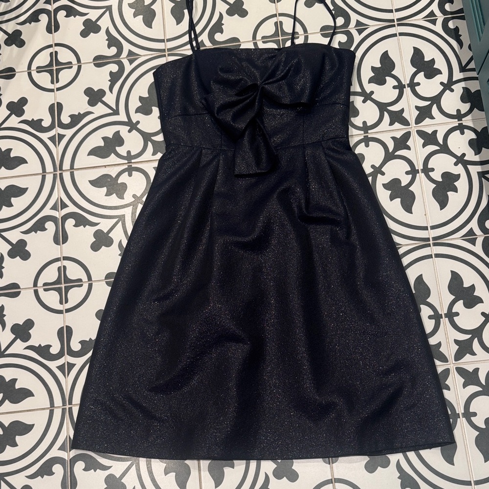 Elegant Navy with black sparkle  Spaghetti strap Dress with Bow on chest